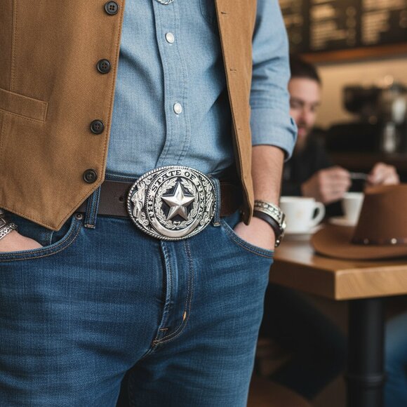 Men Women Silver Metal Belt Buckle Western Fashion Cowboy Texas State Lone Star - Picture 12 of 16